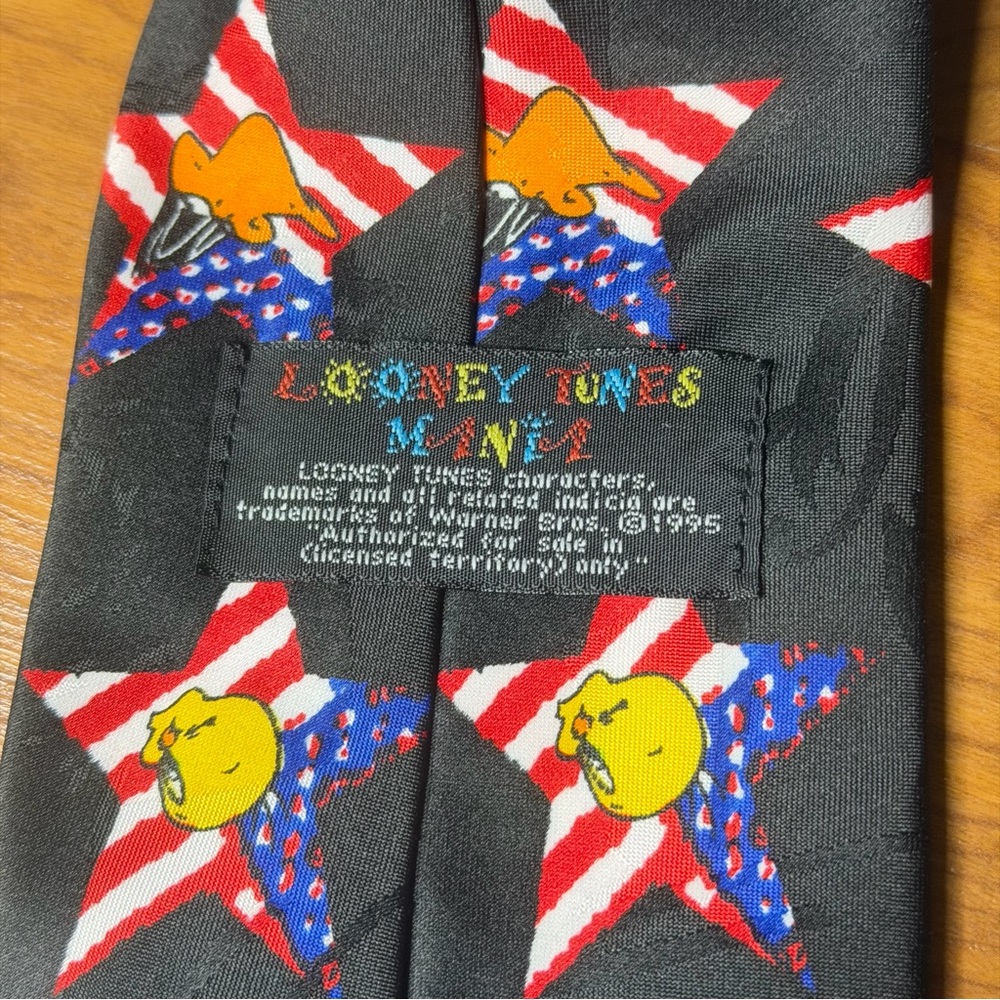 Looney Tunes Mania Men's Tie American Flag Stars 1995 90s Patriotic Warner Bros - Picture 3 of 8